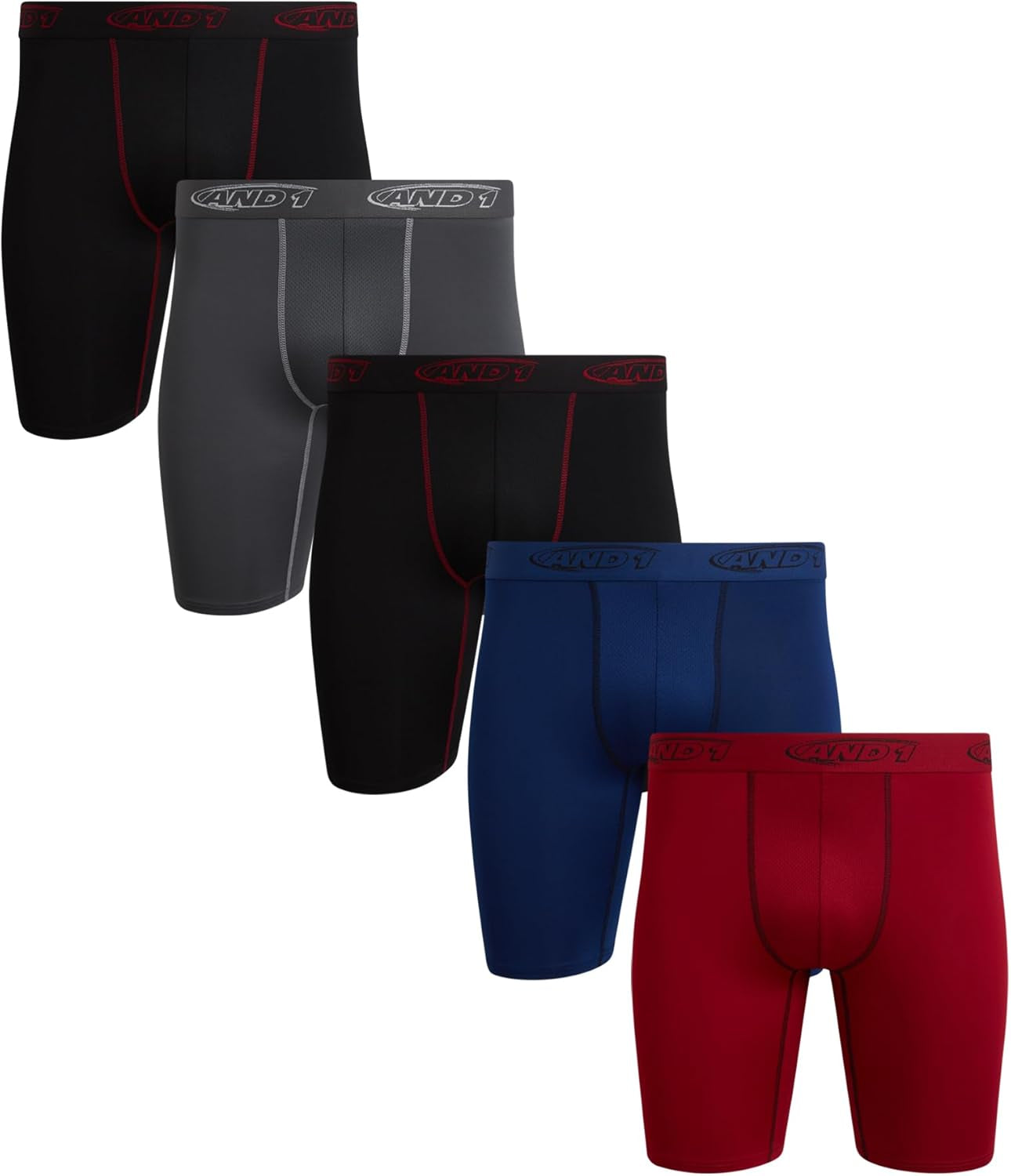 Mens Boxer Briefs - 5 Pack Performance Stretch Mens Underwear Long Leg Boxers for Men with Contour Pouch (Sizes: S-3XL)
