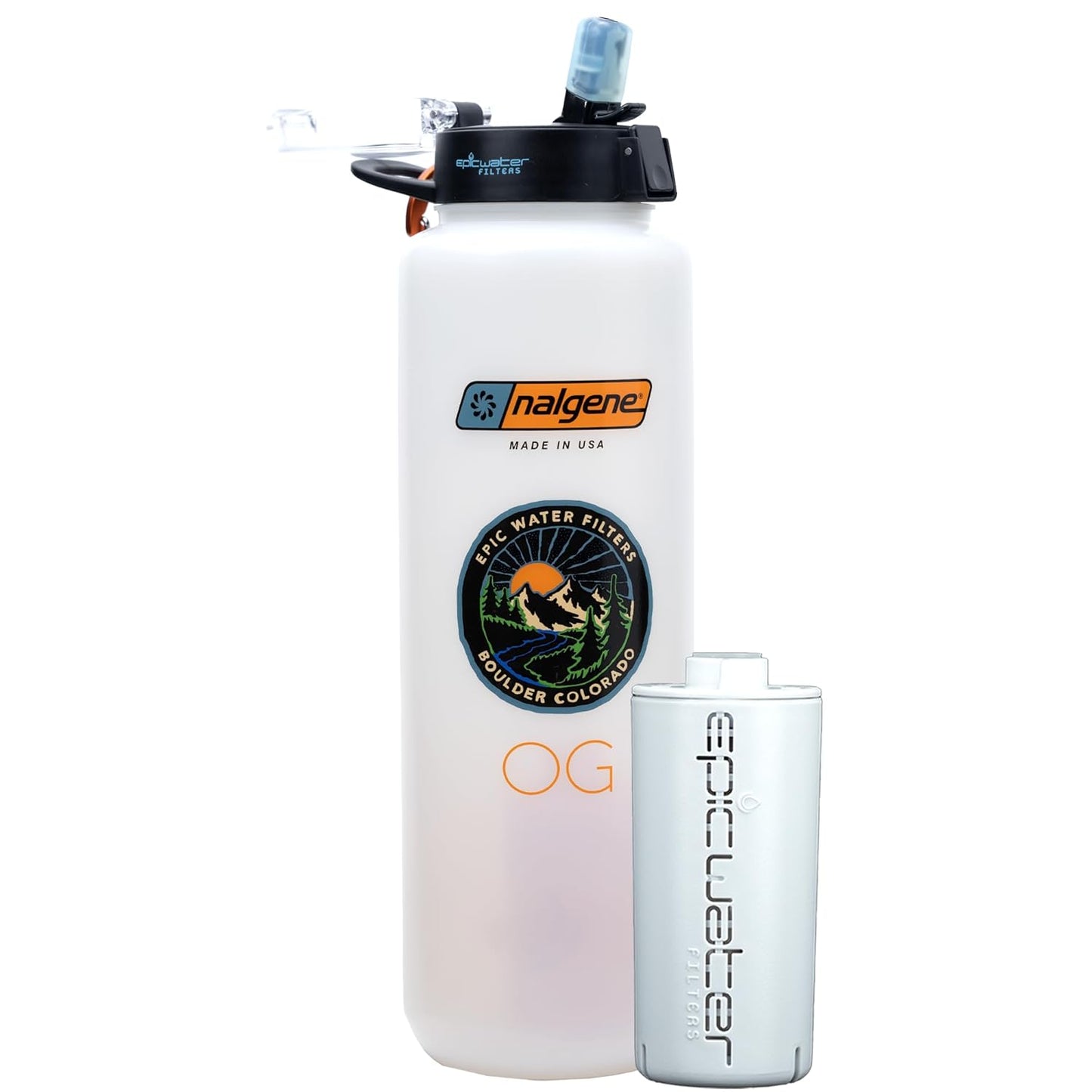 Nalgene OG Water Bottle with Filter, USA Made, BPA Free, Removes 99.99% Tap Water Contaminants, Forever Chemicals, Smoke Grey, 32 Oz