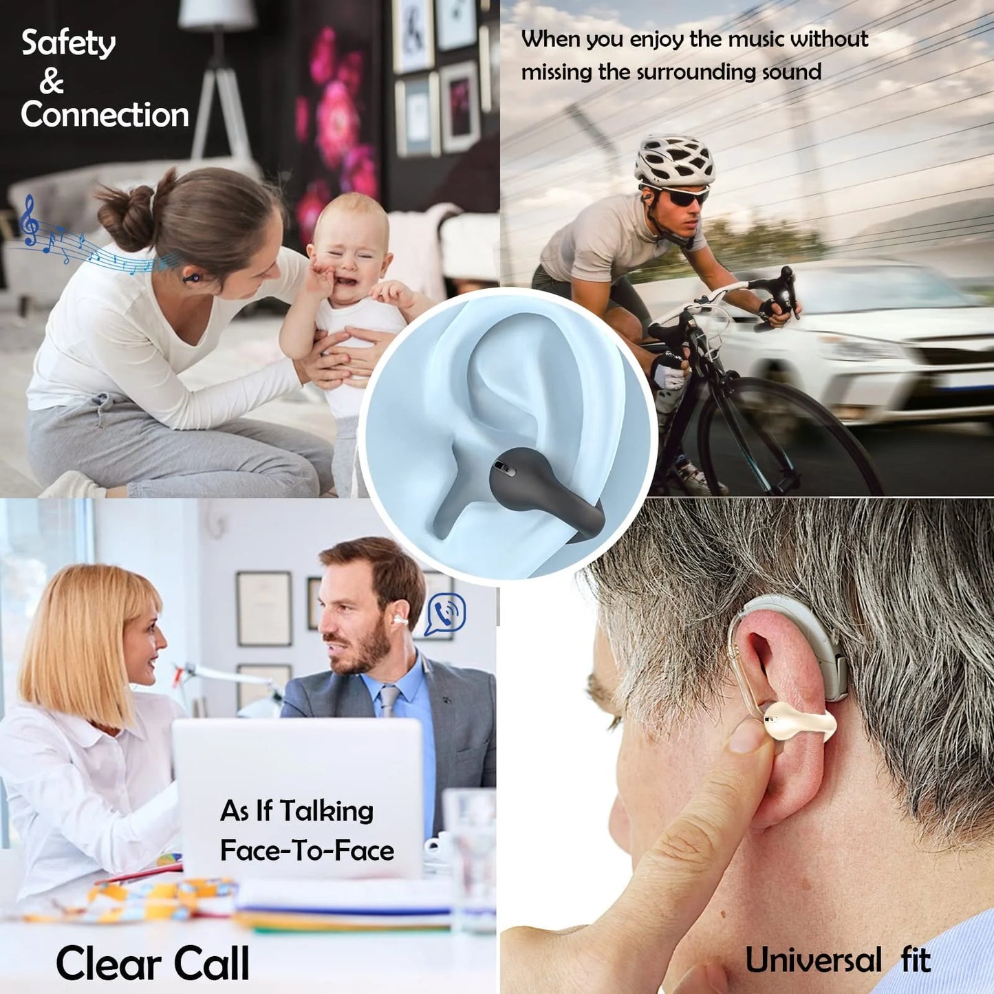 Wireless Ear Clip Bone Conduction Headphones Headset Clip on Open Ear Earbuds Bone Conduction Earbuds Head Set Workout Cycling Running Work Headphones Bone Conducting Induction Earphones