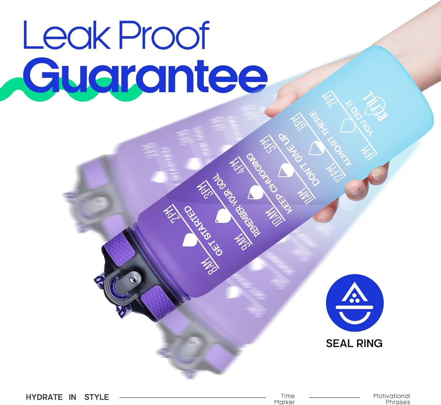 32Oz Large Leakproof BPA Free Drinking Water Bottle with Time Marker and Straw to Ensure You Drink Enough Water Throughout the Day for Fitness and Outdoor Enthusiasts