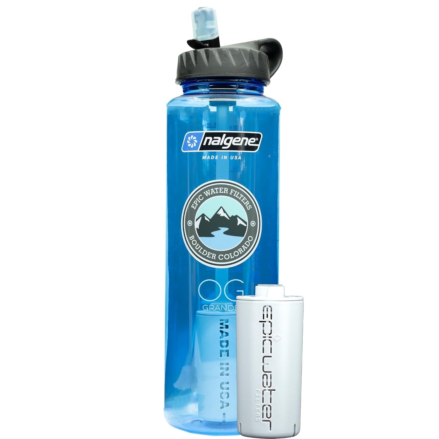 Nalgene OG Water Bottle with Filter, USA Made, BPA Free, Removes 99.99% Tap Water Contaminants, Forever Chemicals, Smoke Grey, 32 Oz