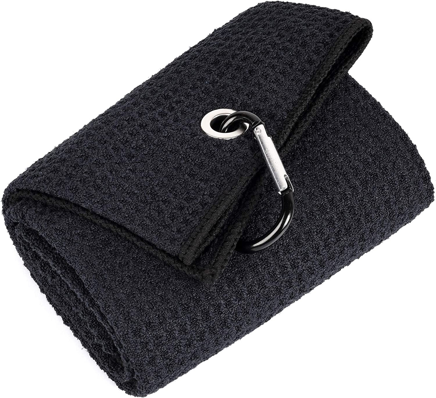 Tri-Fold Golf Towel | Premium Microfiber Fabric | Waffle Pattern | with Heavy Duty Carabiner Clip | Golf Towel for Men and Women (Dark Graygolf Towel)