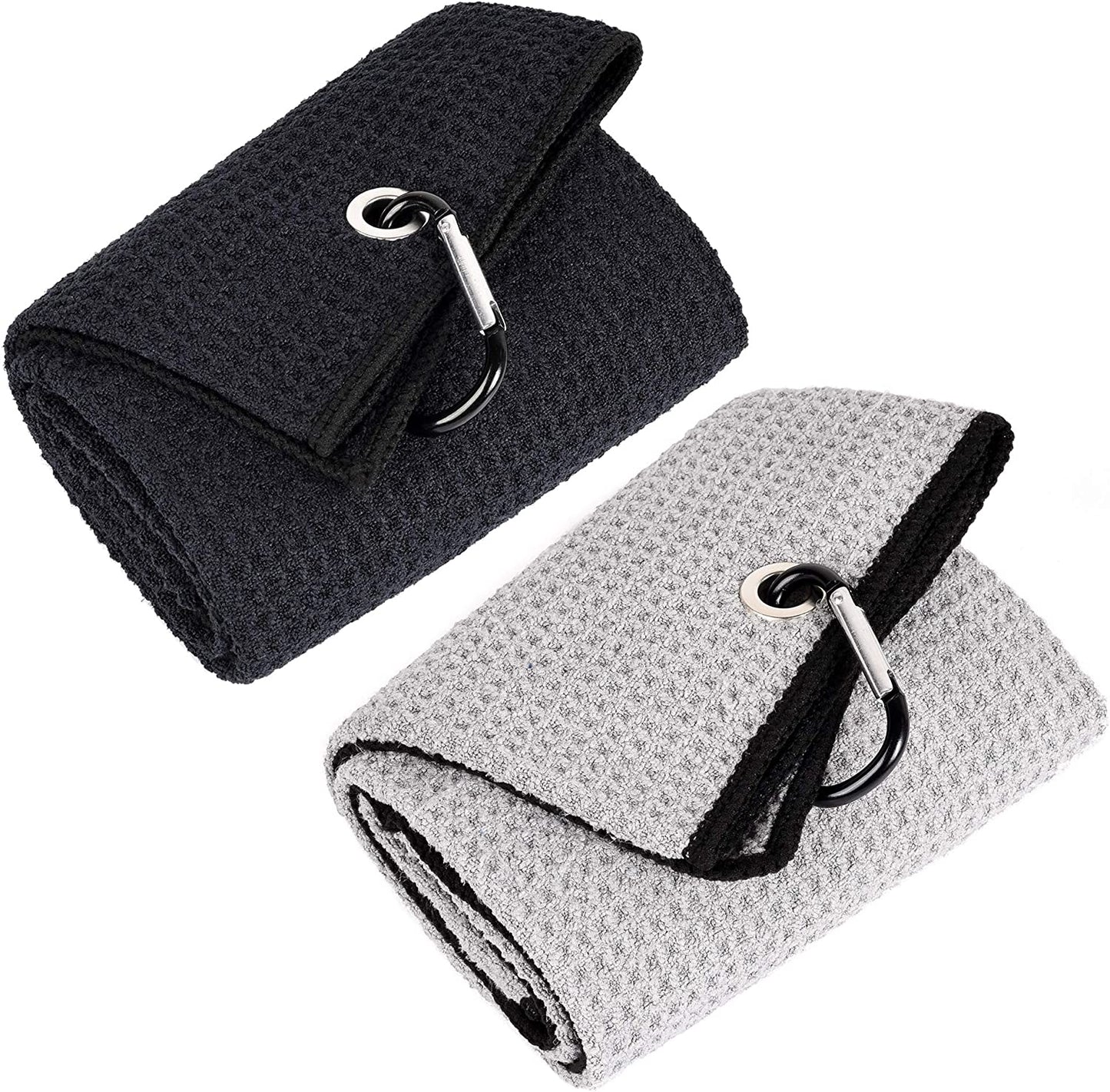 Tri-Fold Golf Towel | Premium Microfiber Fabric | Waffle Pattern | with Heavy Duty Carabiner Clip | Golf Towel for Men and Women (Dark Graygolf Towel)