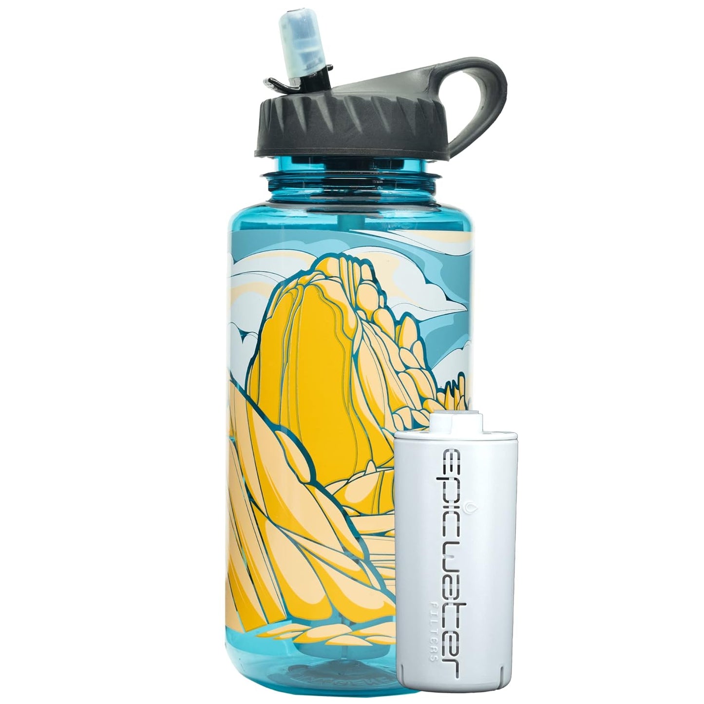 Nalgene OG Water Bottle with Filter, USA Made, BPA Free, Removes 99.99% Tap Water Contaminants, Forever Chemicals, Smoke Grey, 32 Oz