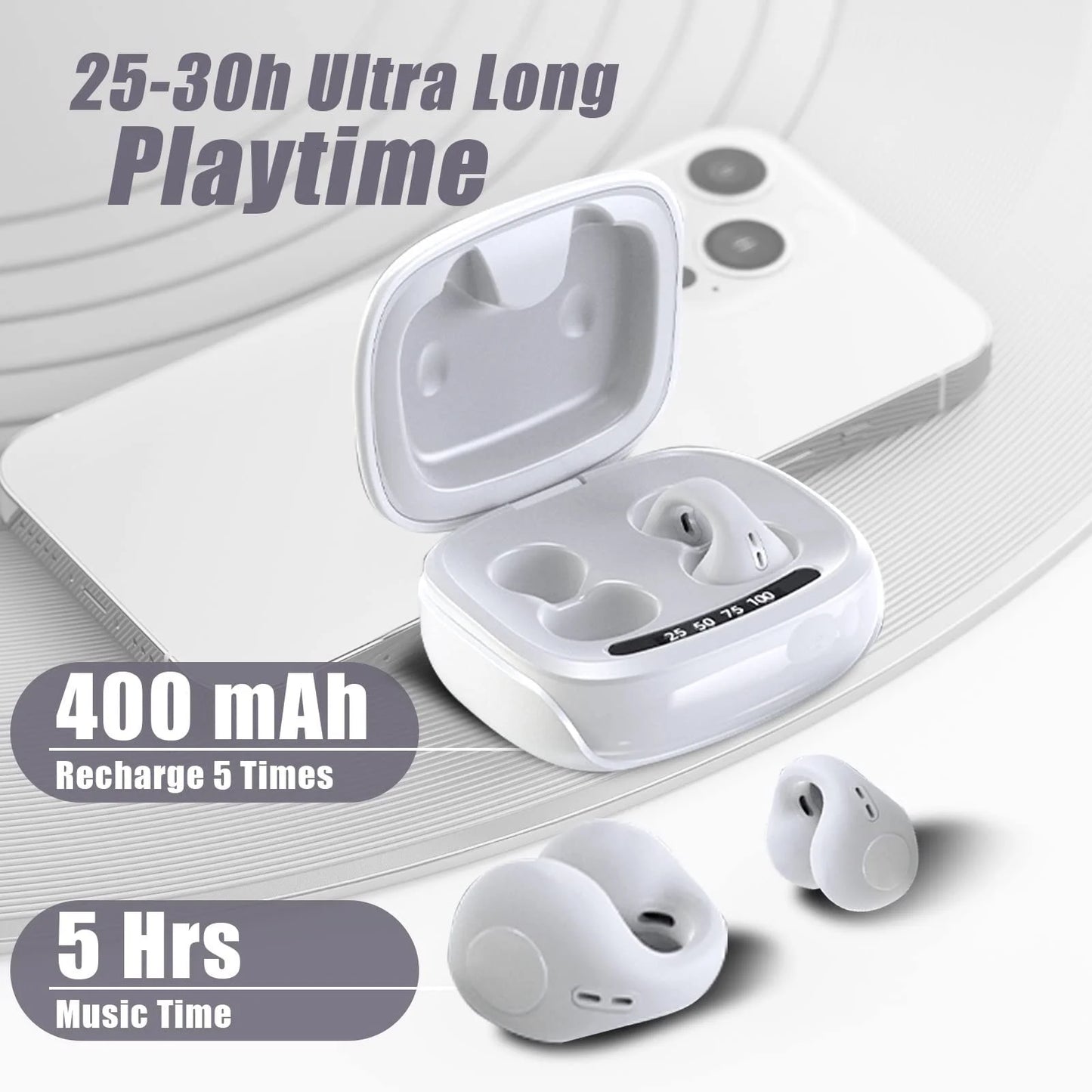 Wireless Ear Clip Bone Conduction Headphones Headset Clip on Open Ear Earbuds Bone Conduction Earbuds Head Set Workout Cycling Running Work Headphones Bone Conducting Induction Earphones