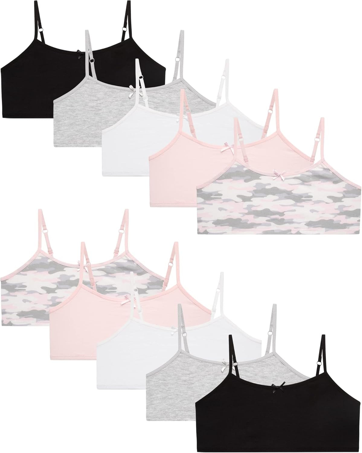 Girls Training Bras - 10 Pack Soft Stretch Cotton Bra, Cami Style Girls Underwear with Adjustable Straps (7-14)