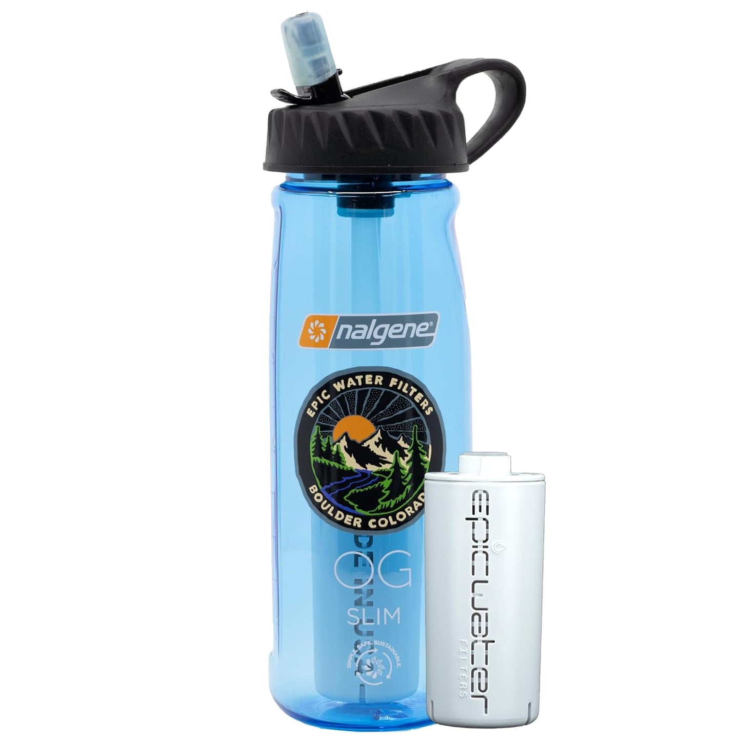 Nalgene OG Water Bottle with Filter, USA Made, BPA Free, Removes 99.99% Tap Water Contaminants, Forever Chemicals, Smoke Grey, 32 Oz
