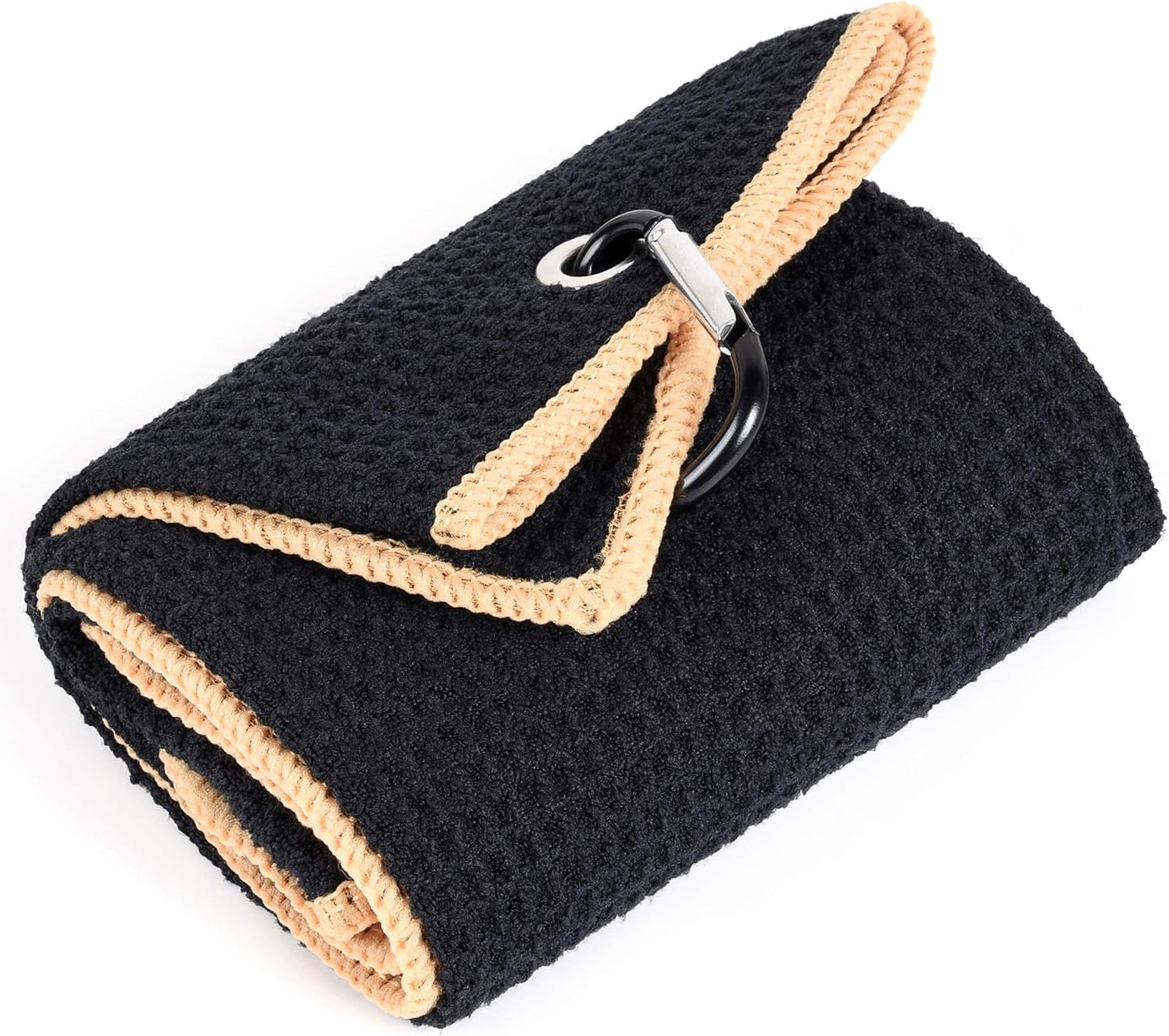 Tri-Fold Golf Towel | Premium Microfiber Fabric | Waffle Pattern | with Heavy Duty Carabiner Clip | Golf Towel for Men and Women (Dark Graygolf Towel)