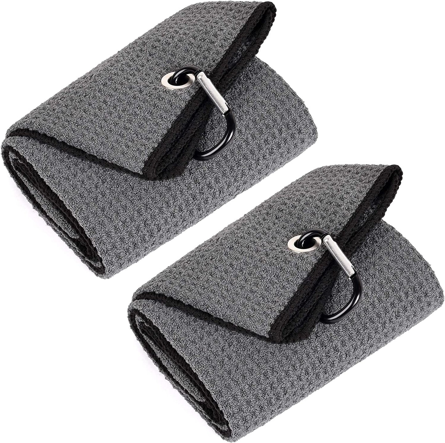 Tri-Fold Golf Towel | Premium Microfiber Fabric | Waffle Pattern | with Heavy Duty Carabiner Clip | Golf Towel for Men and Women (Dark Graygolf Towel)