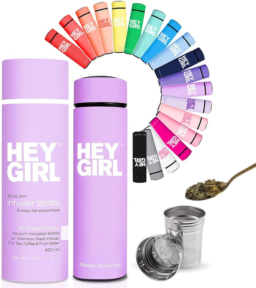 Infuser Bottle 450Ml - Insulated Stainless Steel Water Bottle - Tea Tumbler with Tea Diffuser - Portable Travel Mug for Loose Leaf Tea & Infused Water - Tea Lovers Gifts for Women