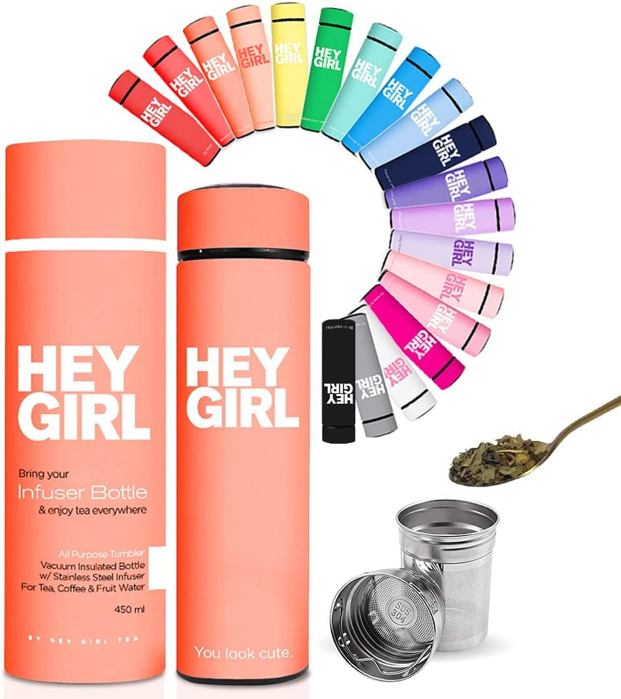 Infuser Bottle 450Ml - Insulated Stainless Steel Water Bottle - Tea Tumbler with Tea Diffuser - Portable Travel Mug for Loose Leaf Tea & Infused Water - Tea Lovers Gifts for Women
