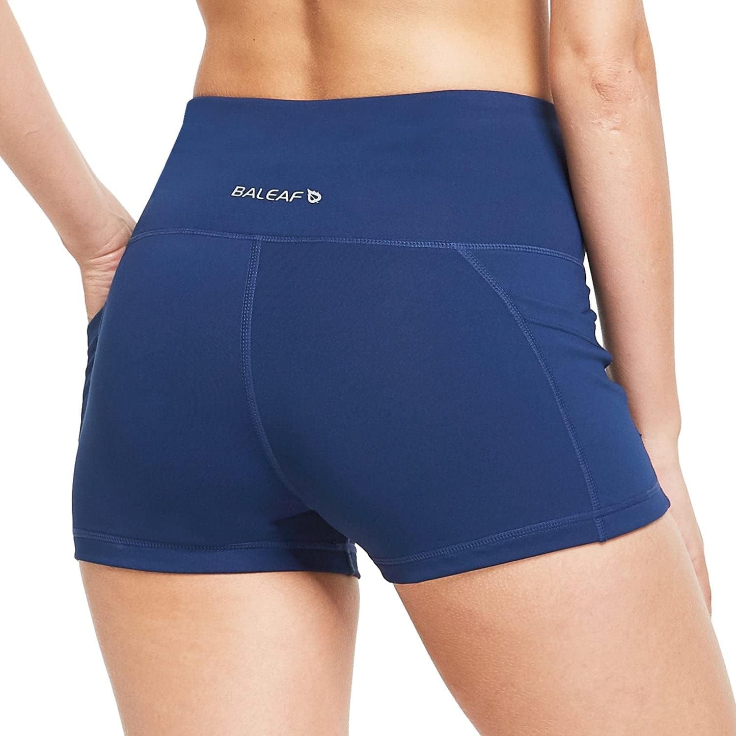 Women's High Waist Booty Workout Shorts - 2" Navy Blue Athletic Running Shorts with Side Pockets, Size XL