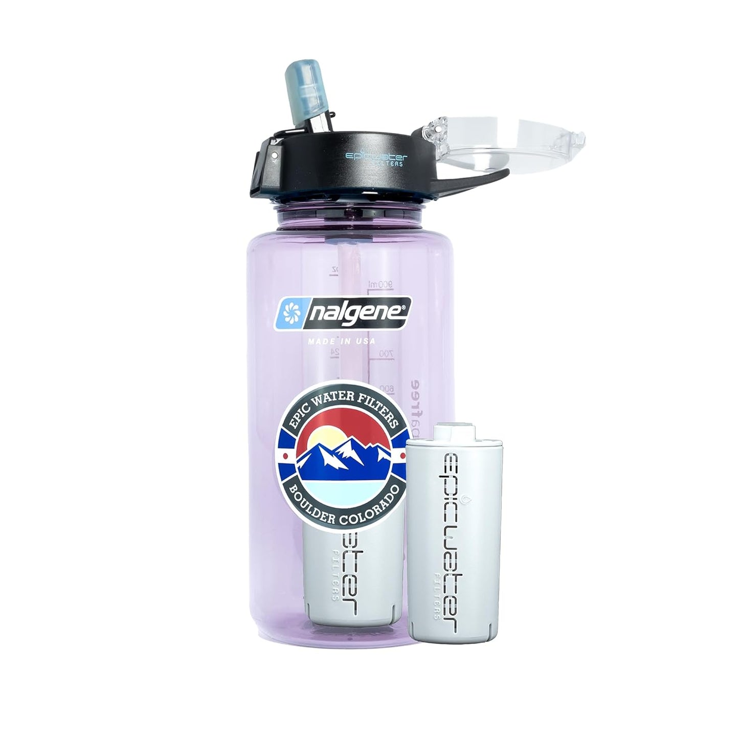 Nalgene OG Water Bottle with Filter, USA Made, BPA Free, Removes 99.99% Tap Water Contaminants, Forever Chemicals, Smoke Grey, 32 Oz