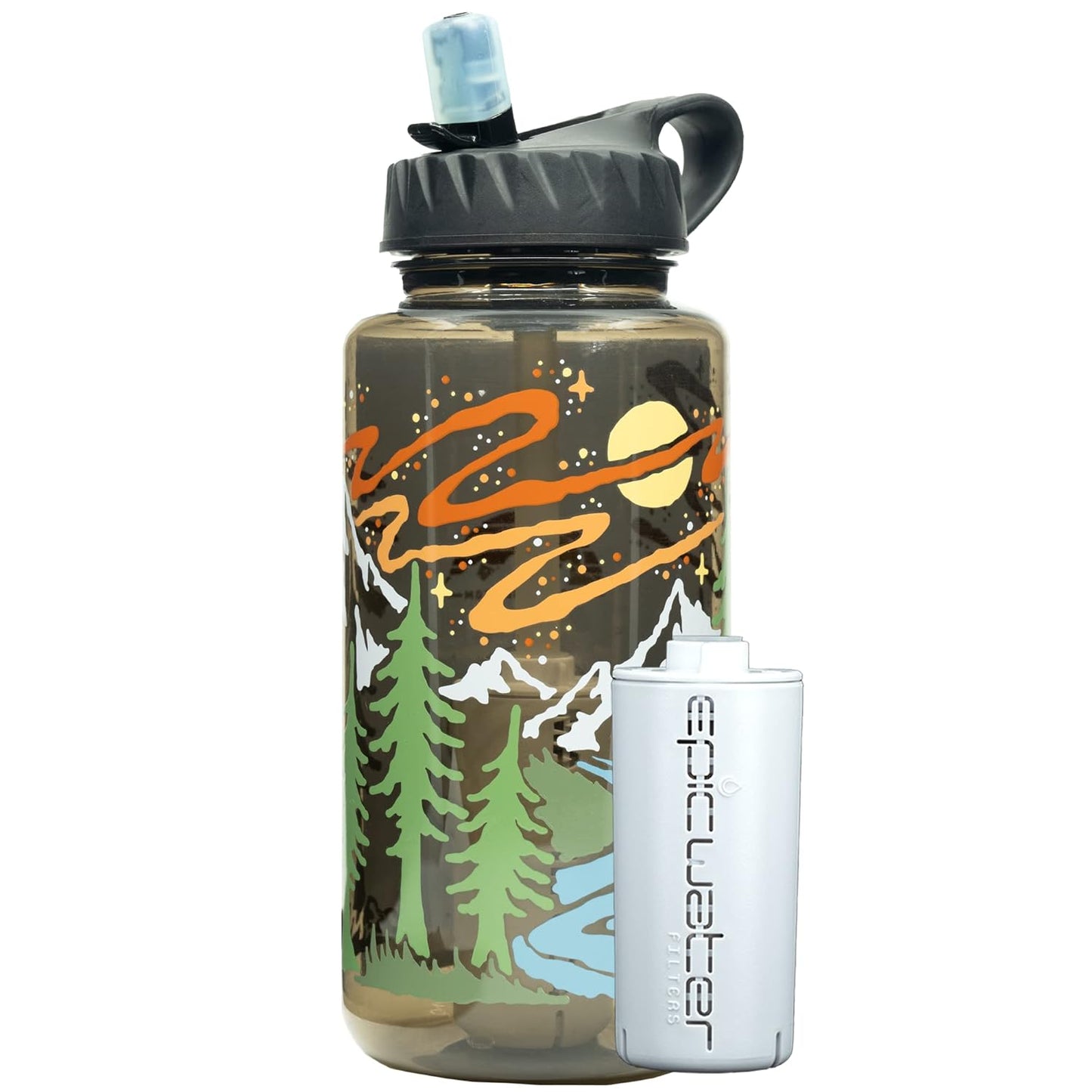 Nalgene OG Water Bottle with Filter, USA Made, BPA Free, Removes 99.99% Tap Water Contaminants, Forever Chemicals, Smoke Grey, 32 Oz