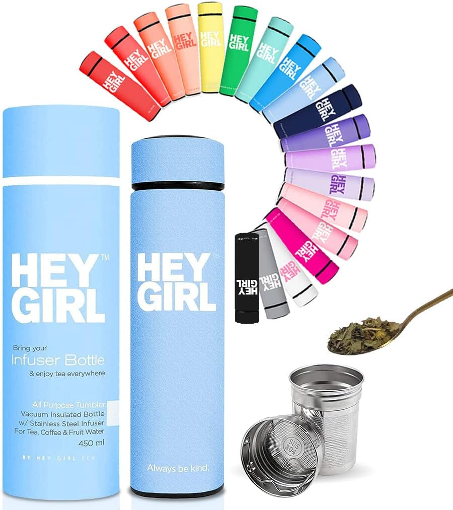 Infuser Bottle 450Ml - Insulated Stainless Steel Water Bottle - Tea Tumbler with Tea Diffuser - Portable Travel Mug for Loose Leaf Tea & Infused Water - Tea Lovers Gifts for Women