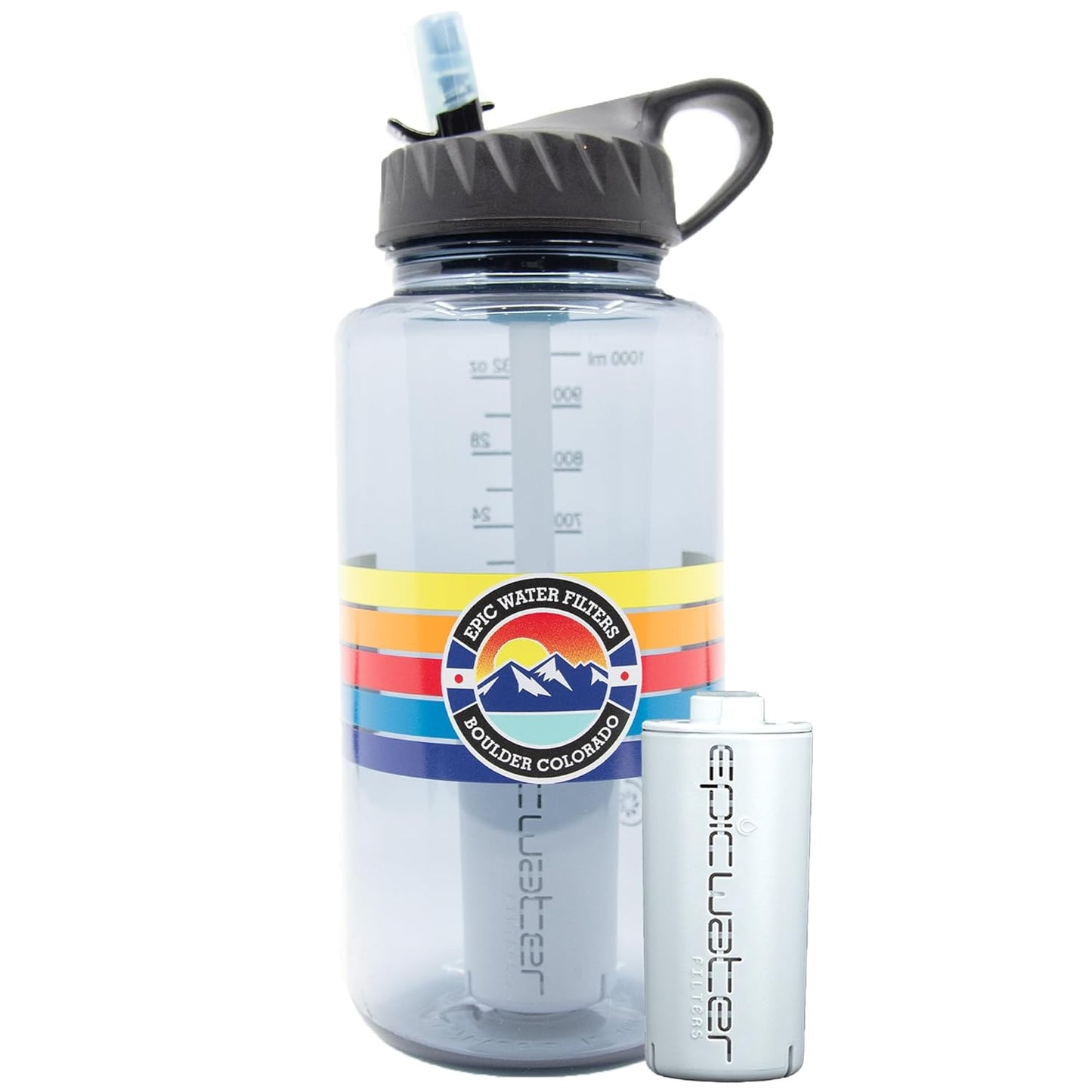 Nalgene OG Water Bottle with Filter, USA Made, BPA Free, Removes 99.99% Tap Water Contaminants, Forever Chemicals, Smoke Grey, 32 Oz