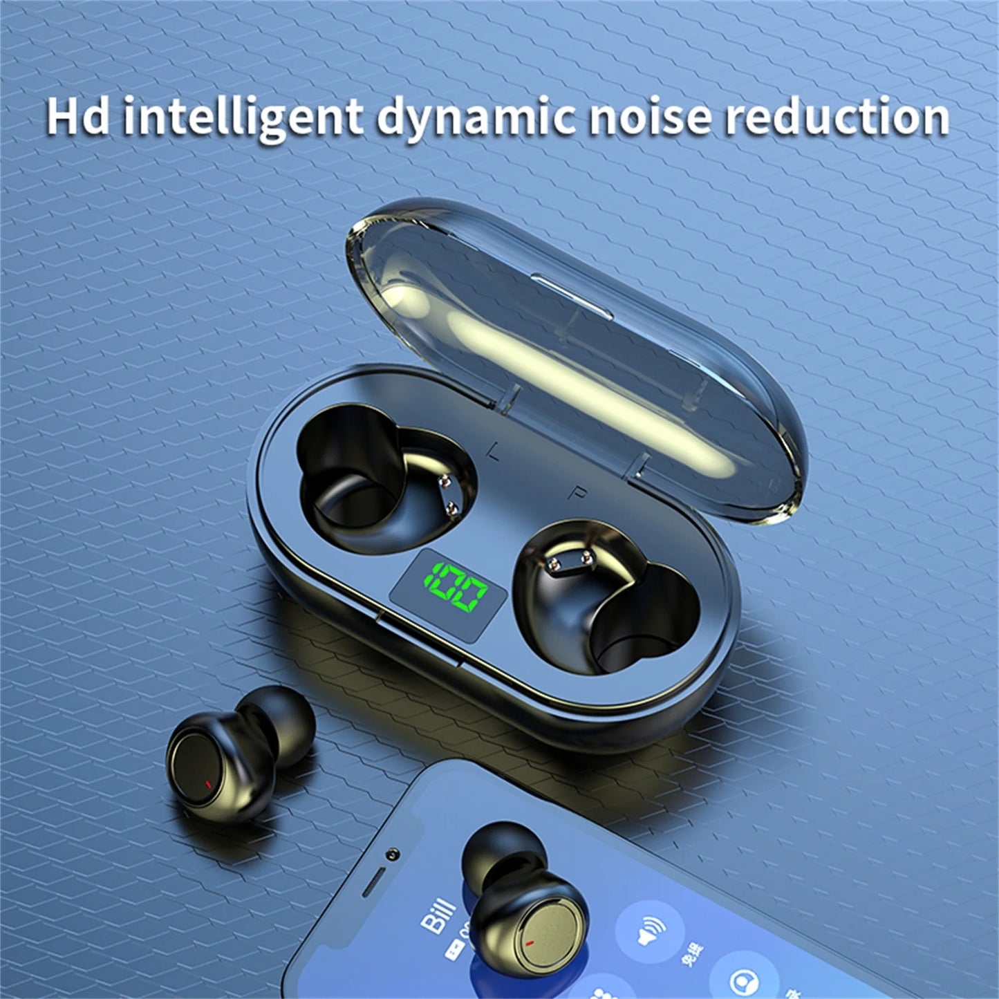 QTOCIO Wireless Earbuds Mini Ear Buds 5.3 Bluetooth Headsets Light-Weight Earphones with Microphone & Charging Case Display