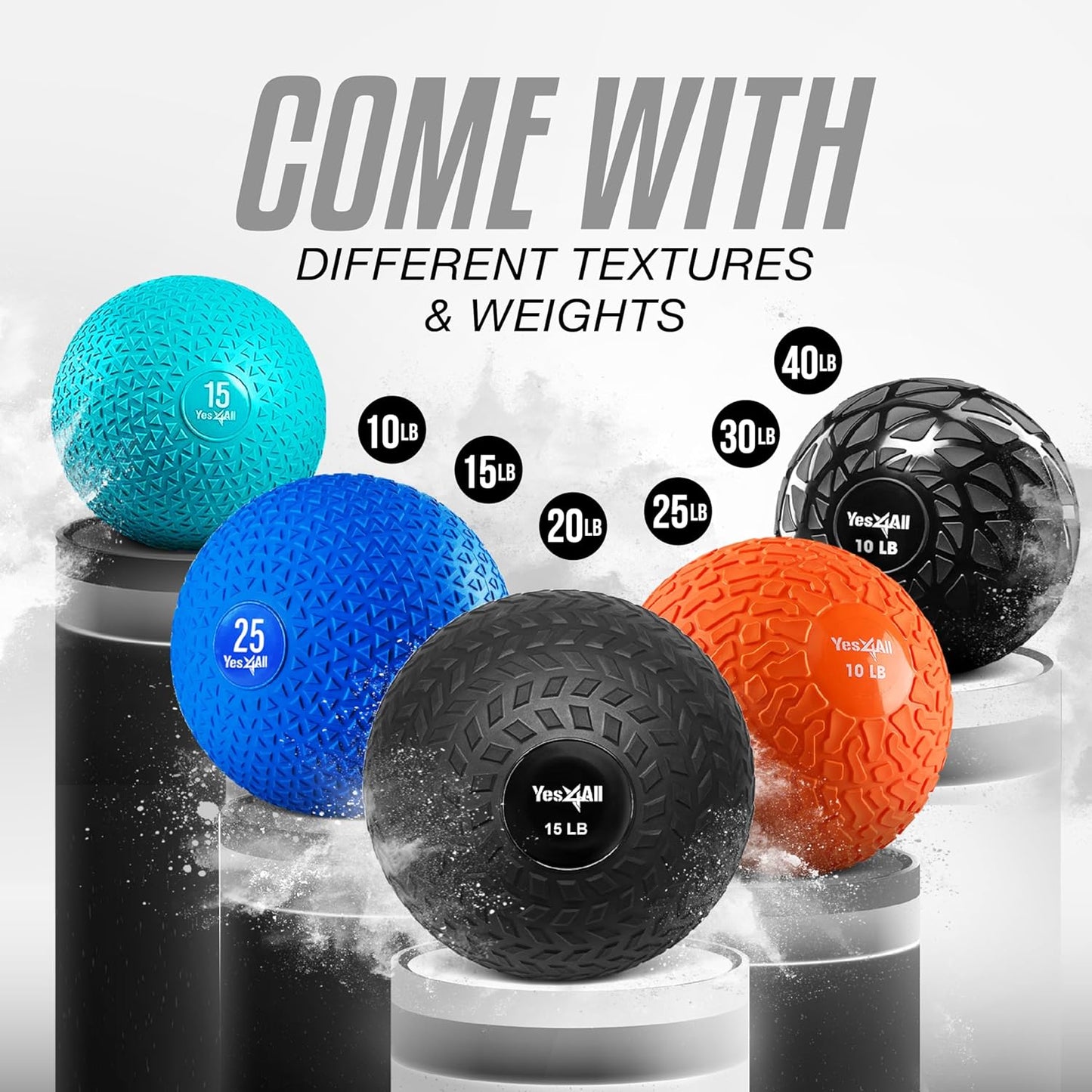Slam Balls, 10-40Lb Medicine Ball Weight, Durable PVC Sand Filled Workout Dynamic Medicine Ball for Core Strengthen