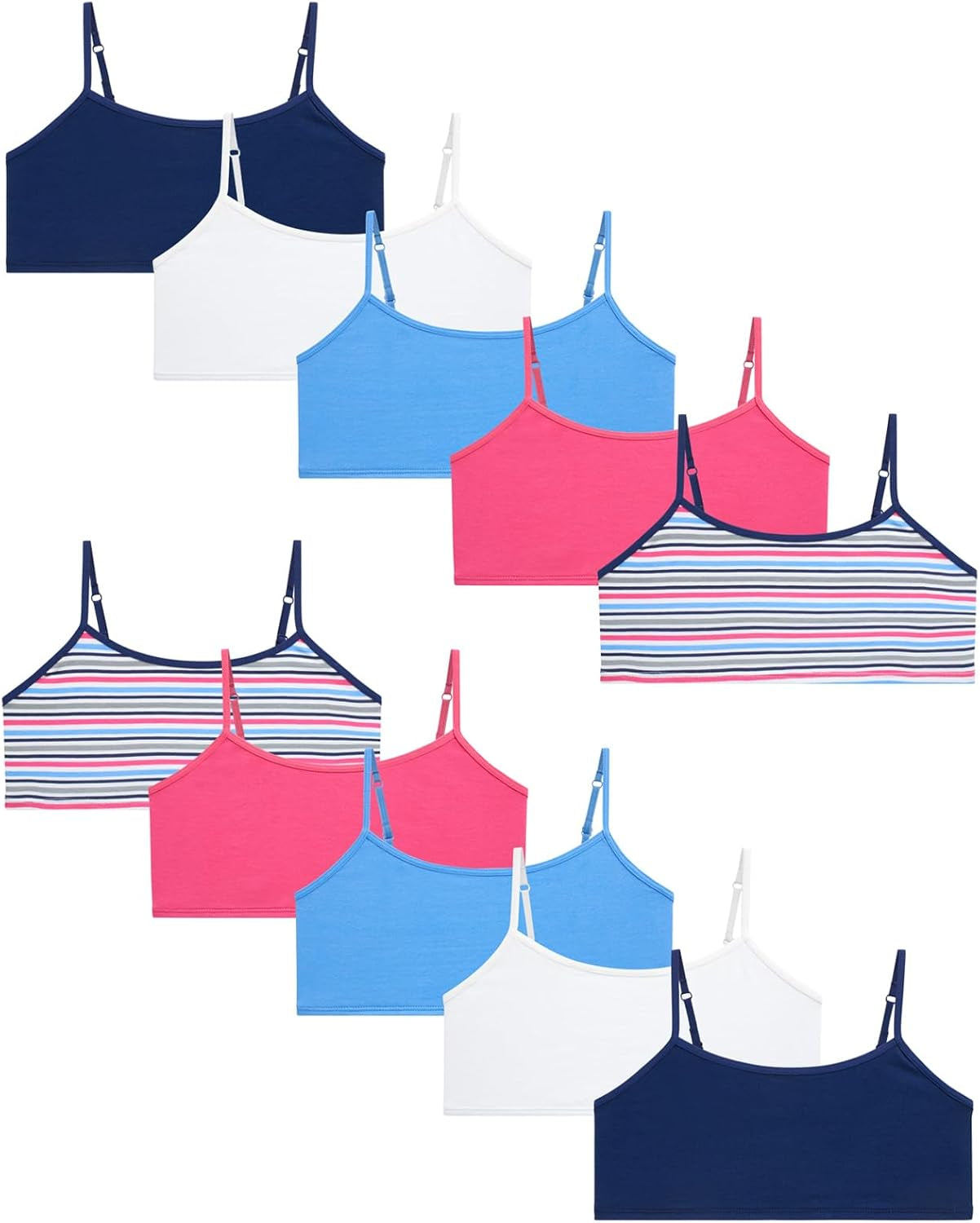 Girls Training Bras - 10 Pack Soft Stretch Cotton Bra, Cami Style Girls Underwear with Adjustable Straps (7-14)