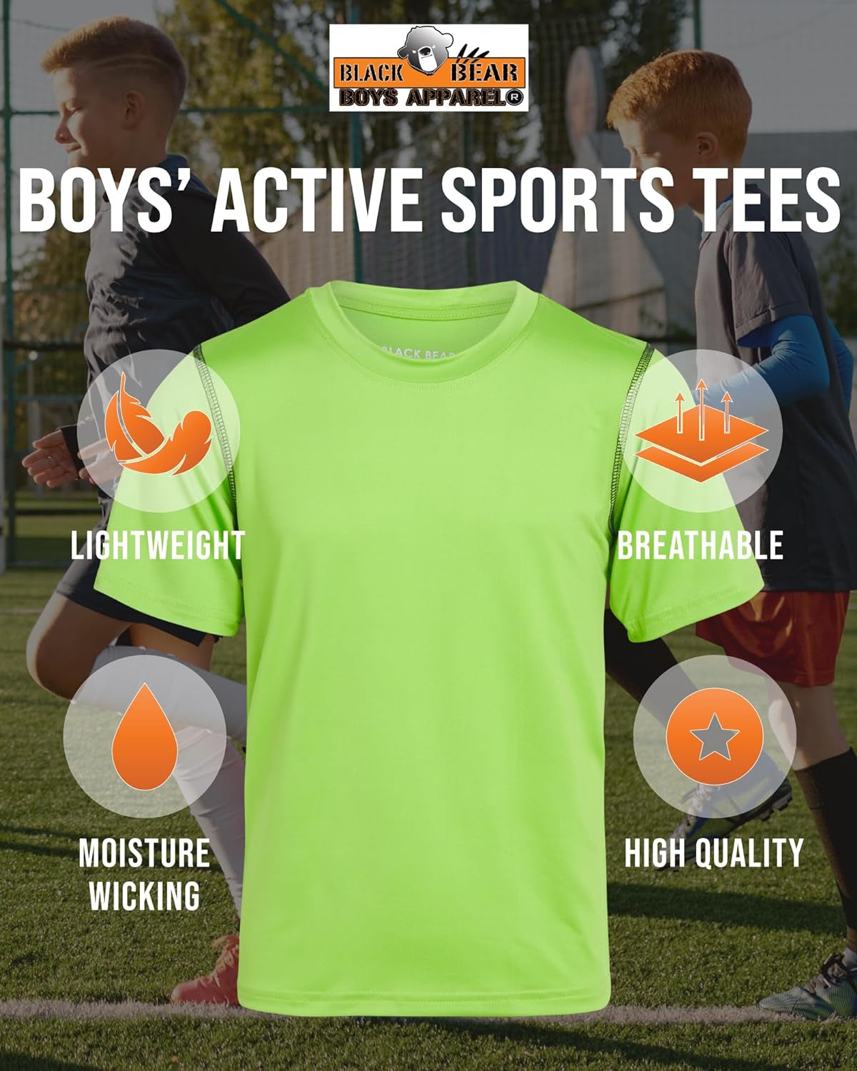 Boys Youth Dry Fit T-Shirt Set - 4 Pack of Performance Short Sleeve Active Tees for Ages 4-18 in Vibrant Colors