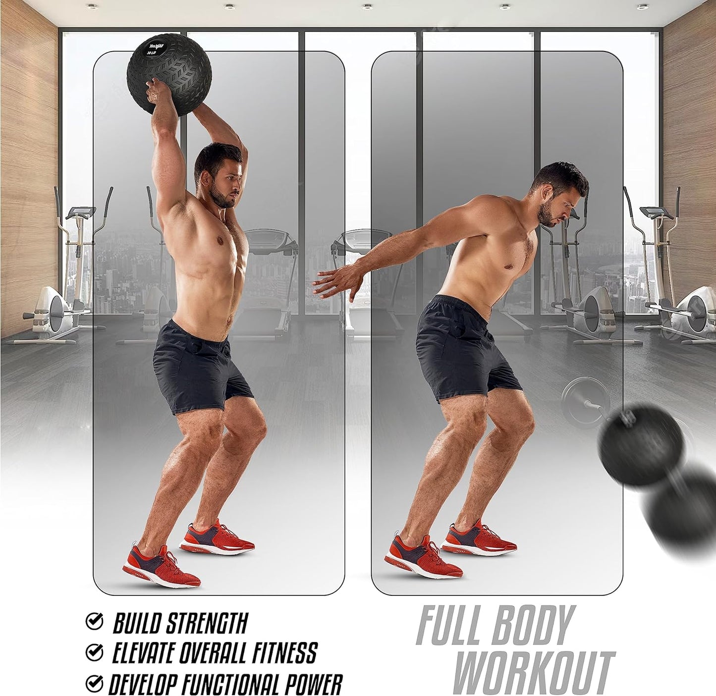 Slam Balls, 10-40Lb Medicine Ball Weight, Durable PVC Sand Filled Workout Dynamic Medicine Ball for Core Strengthen