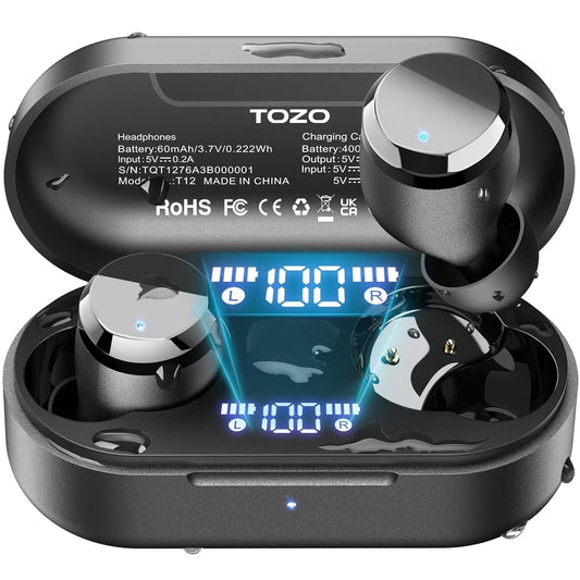 T12 In-Ear Wireless Earbuds Bluetooth 5.3 Headphones with 32EQ Mode,Stereo Bass Bluetooth Earbuds with ENC Noise Cancelling Mic,55H Play,Ipx8 Waterproof,Wireless Charging for Home,Sports,Travel