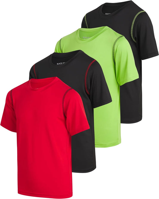 Boys Youth Dry Fit T-Shirt Set - 4 Pack of Performance Short Sleeve Active Tees for Ages 4-18 in Vibrant Colors