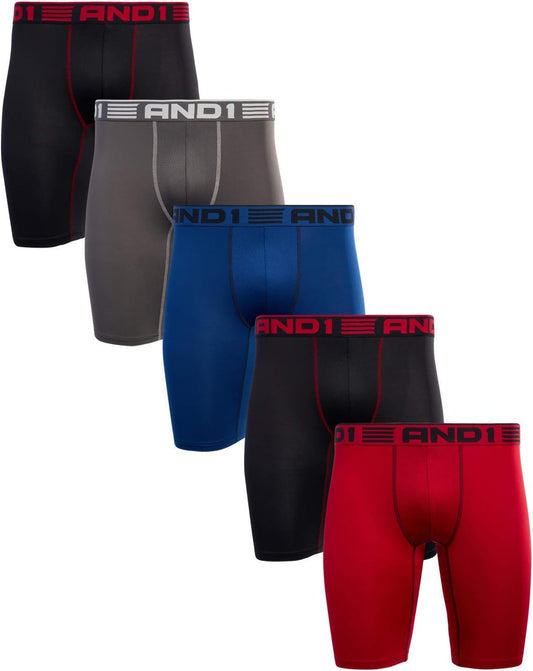 Mens Boxer Briefs - 5 Pack Performance Stretch Mens Underwear Long Leg Boxers for Men with Contour Pouch (Sizes: S-3XL)