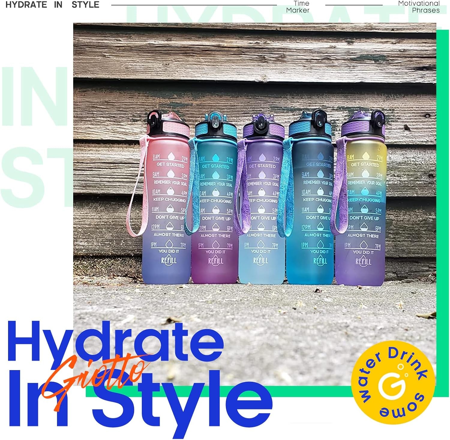 32Oz Large Leakproof BPA Free Drinking Water Bottle with Time Marker and Straw to Ensure You Drink Enough Water Throughout the Day for Fitness and Outdoor Enthusiasts